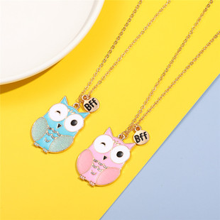 Amazon BFF Cartoon Owl Children Necklace Cute Children Jewelry Alloy Good Friend Necklace Wholesale