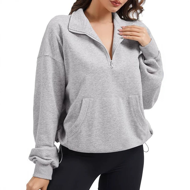 Women's Quarter-Zip Stand-Up Collar Sweatshirt with Pockets, Casual Long-Sleeve Autumn Warm Top Women's Quarter-Zip Stand-Up Collar Sweatshirt with Pockets, Casual Long-Sleeve Autumn Warm Top