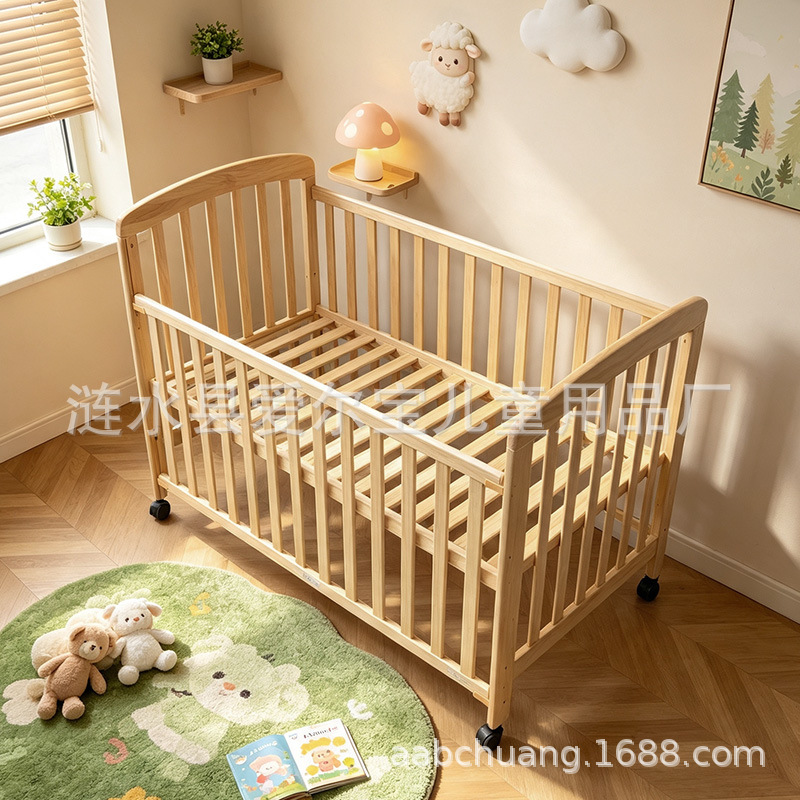 Fully Enclosed Baby Crib with Adjustable Height, Multifunctional Newborn Splicing Bed, Movable, Cross-Border Factory