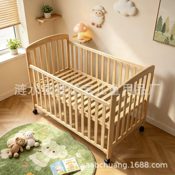 Fully Enclosed Baby Crib with Adjustable Height, Multifunctional Newborn Splicing Bed, Movable, Cross-Border Factory