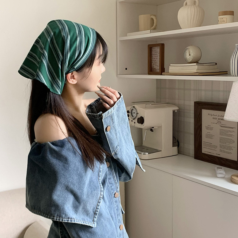 Sombrero, pañuelo triangular de primavera y verano, pañuelo para mujer, pañuelo para el cabello a rayas de color de alta calidad, pañuelo de seda, cortina de pedos de cintura