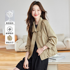 棉茧 短款风衣外套女2025春秋新款通勤韩版大码夹克立领休闲上衣