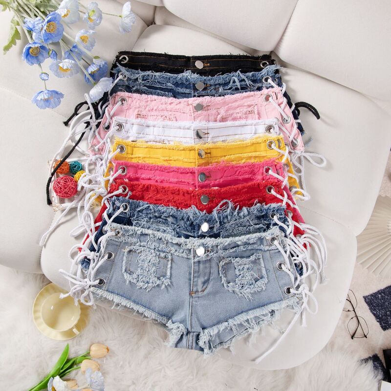 European and American Sexy New Low-Waist Ultra-Short Shorts Versatile Pure Desire Hot Girl Style Frayed Strap Denim Shorts Hot Pants for Spring and Summer