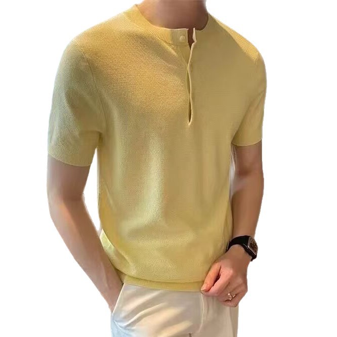Verano nueva camiseta de cuello Henry camiseta de manga corta hombre viejo viento de negocios de hielo de verano fábrica transfronteriza al por mayor