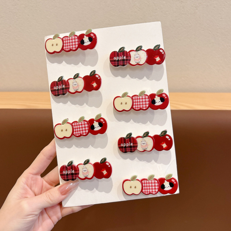 Hermosos clipes de cabello de manzana de dibujos animados Otoño Invierno Corazón de la niña clip de boca de pato clip de cabello frangeo clip de borde lateral clip de cabello adornamiento