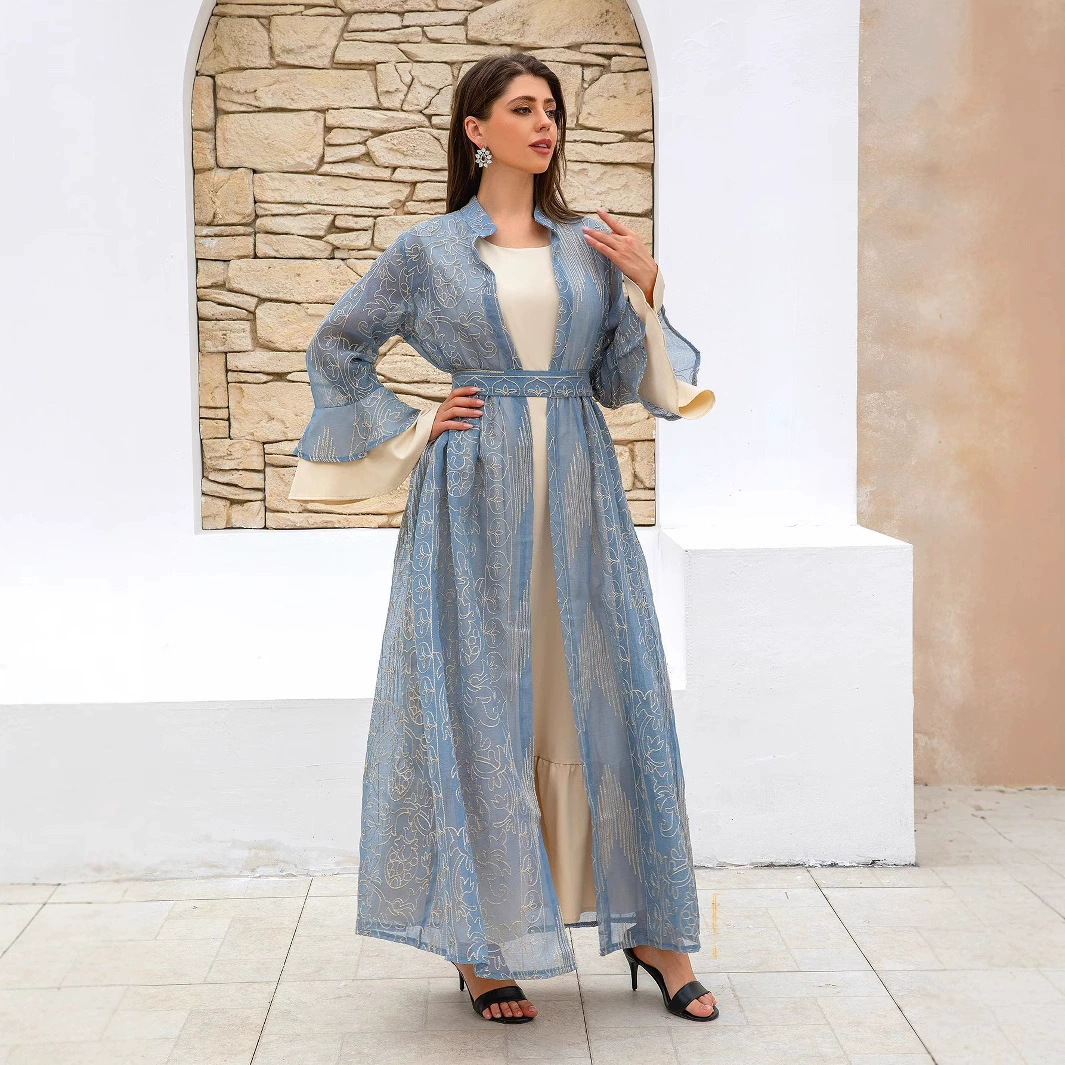 Трансграничный Amazon, хит продаж, Ближневосточный халат, мусульманское платье, сетчатый костюм, платье Абая, халат