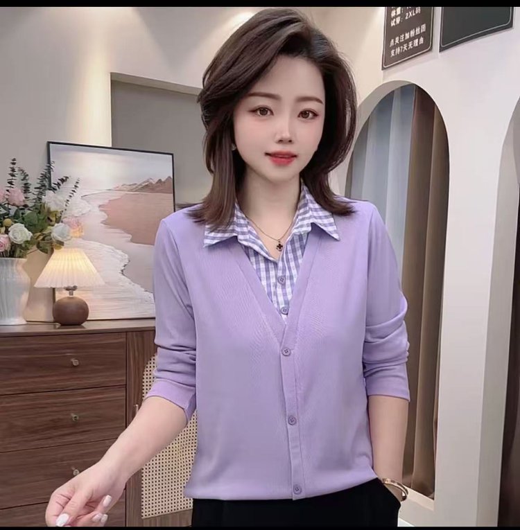 一件代发直播爆款2025秋季新款时尚假两件洋气宽松显瘦百搭打底衫|undefined