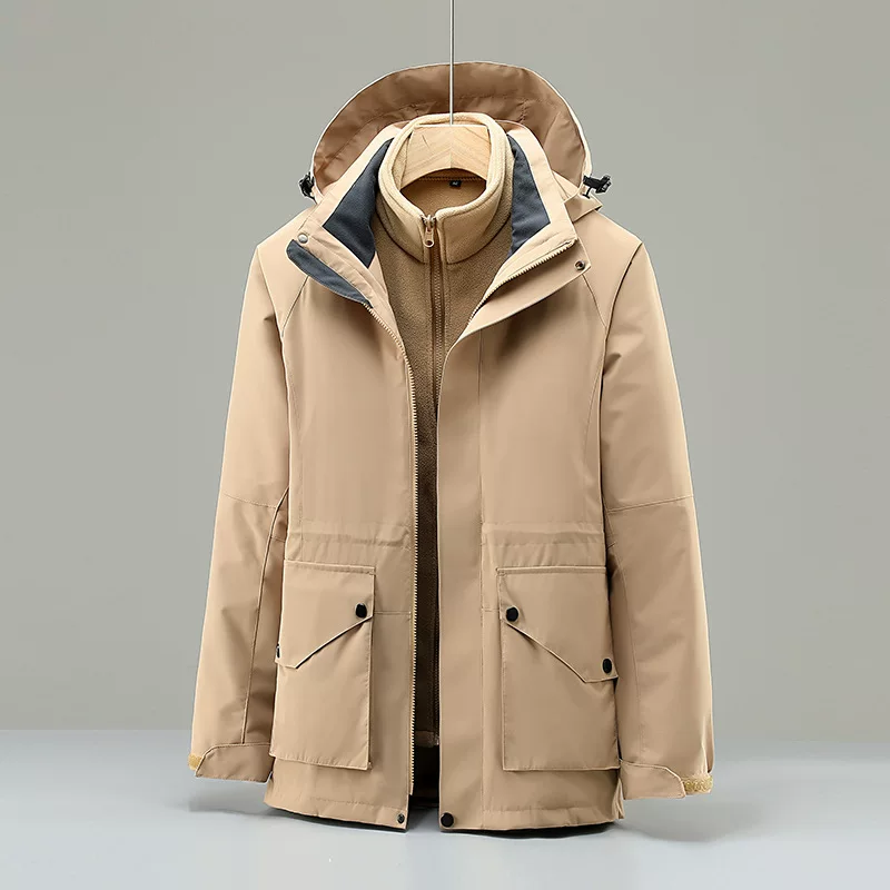 Travel removable jacket for work, warm set, three-in-one, men's style