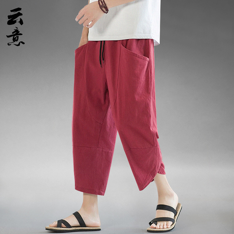 Pantalones cortos para hombres Pantalones cortos de lino fino de verano Pantalones casuales Pantalones anchos sueltos de gran tamaño Pantalones de playa de lino de algodón