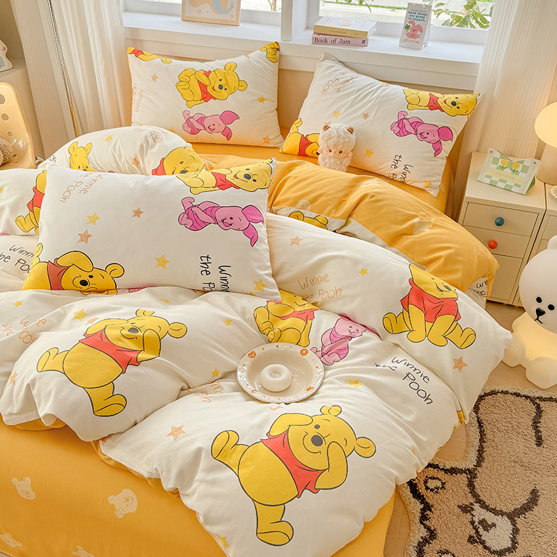 Happy Mickey Kidsren's Cartoon Pure Cotton Four-Piece Set Pure Cotton Student Dormitory Three-Piece Bedding Set 1.8m Bed