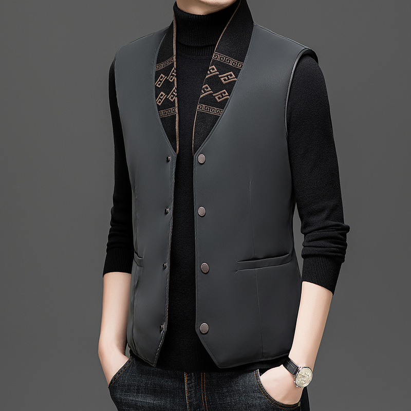 Light Luxury Men's Goose down Vest V Neck Inner Warm Sleeveless Cardigan Vest Autumn and Winter Trendyy Business down Vest