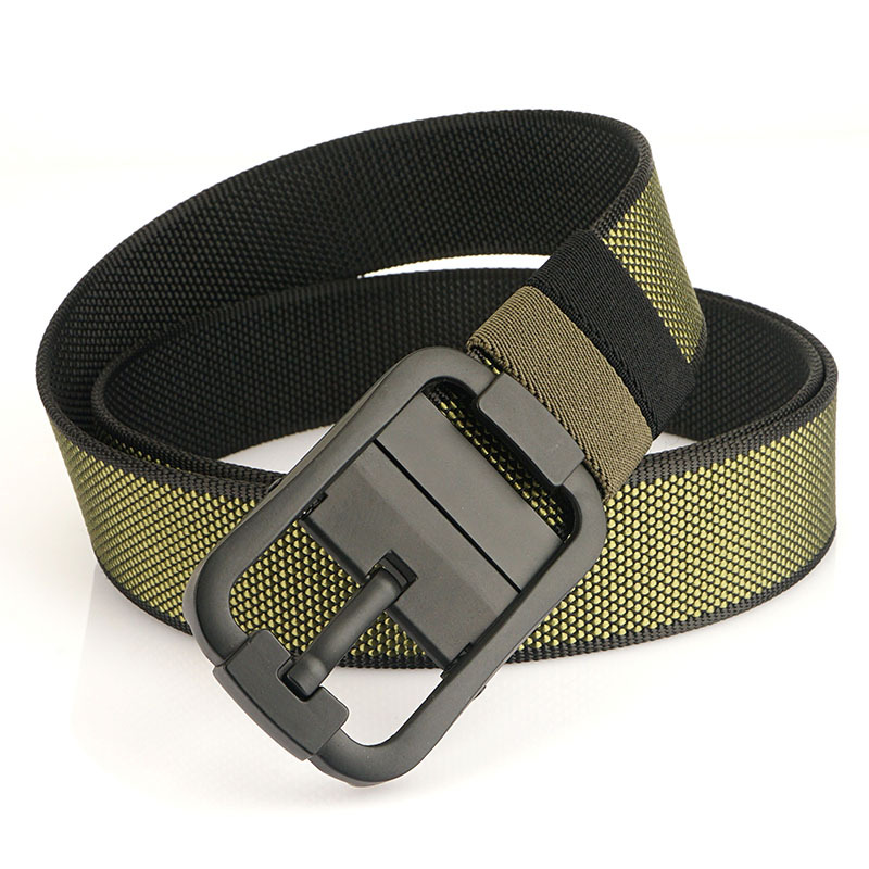 [Doble cara de doble uso] Nueva hebilla giratoria de cinturón de nylon de dos colores para hombres casual simple correa de pantalones de lona tejida