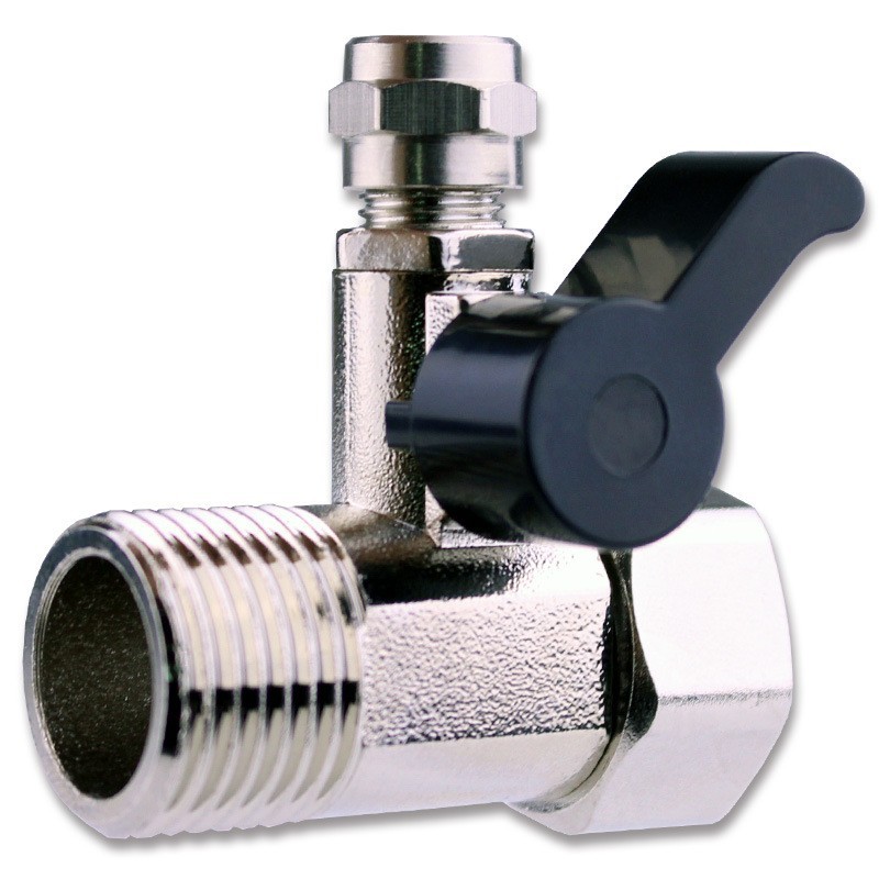Venta al por mayor de 2 puntos de aleación de una sola pieza válvula de bola de tres vías interruptor de entrada de agua purificador de agua Válvula de ángulo de conexión de tres vías Accesorios