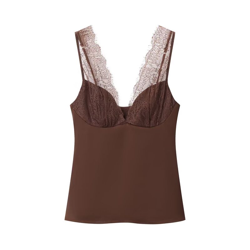 Foreign Trade Wholesale Summer New Women's Clothing European and American Style Fashion Lace Silk Satin Texture Camisole Top