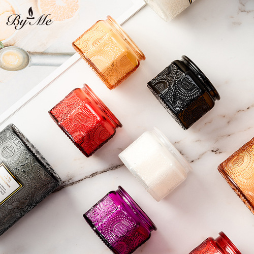 BYME Small Octagonal Carved Candle Soy Wax Aroma Candle Set for Home Bedroom Aroma Diffuser Smokeless Scented Candle