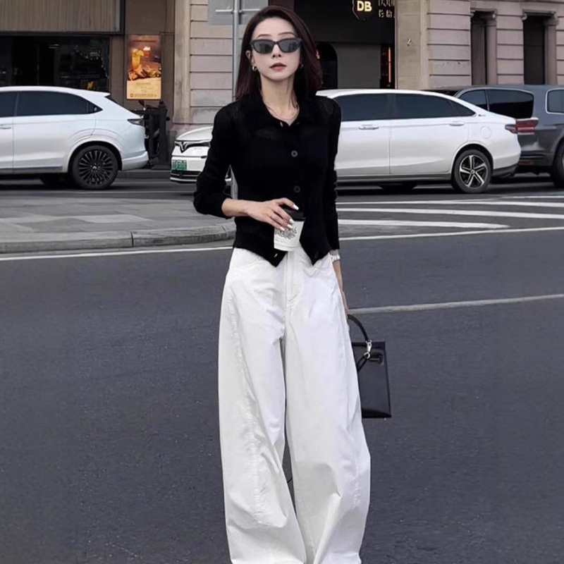 New Summer Outfit Set with a High-Slimming Effect, Goddess-Like Elegance, Unique Black Knitwear, Wide-Leg Pants, Trendy New Summer Outfit Set with a High-Slimming Effect, Goddess-Like Elegance, Unique Black Knitwear, Wide-Leg Pants, Trendy