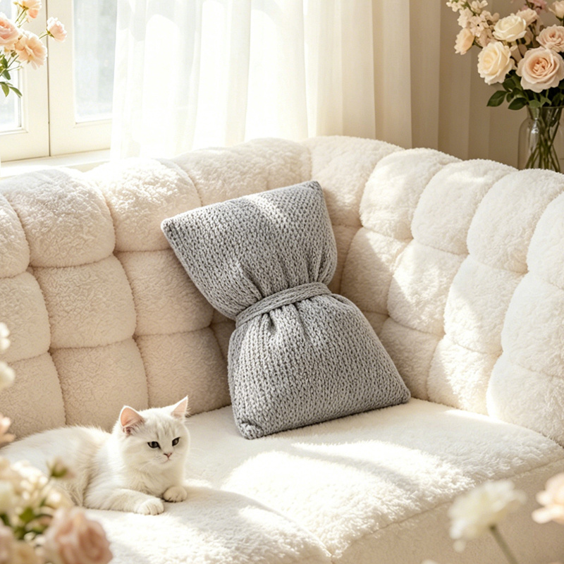 Pillow de lana simple, almohada de arco, sofá nórdico, almohada de decoración para el hogar, suave, versátil, decoración elegante