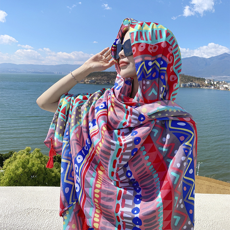 2023 versión coreana de la moda dulce Joker algodón sensación grande toalla playa turismo protector solar bufanda aire acondicionado mantón