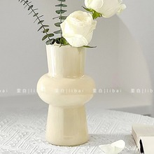高级感中古芬顿奶油花瓶玻璃水养鲜花富贵竹玫瑰百合家居客厅插花