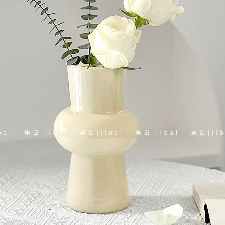 Vintage Fenton Cream Vase Glass Flower Arrangement for Fresh Flowers, Wealthy Bamboo, Roses and Lilies for Home Living Room 
