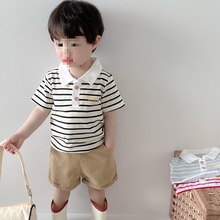 男宝宝条纹POLO短袖儿童翻领百搭上衣T桖夏季薄款半袖0-1-3岁