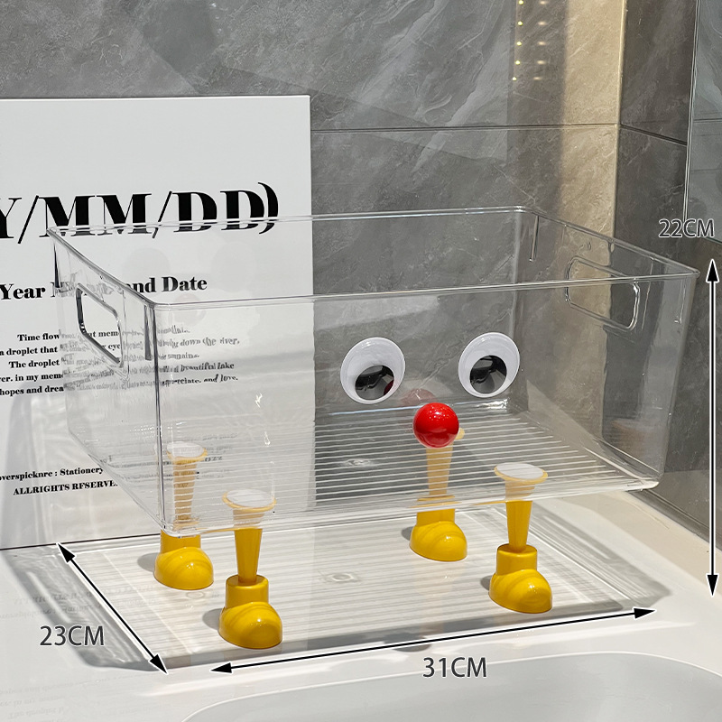 Linda y creativa caja de almacenamiento transparente de escritorio con tapa a prueba de polvo, organización de artículos diversos, estante de almacenamiento para productos de maquillaje y cuidado de la piel