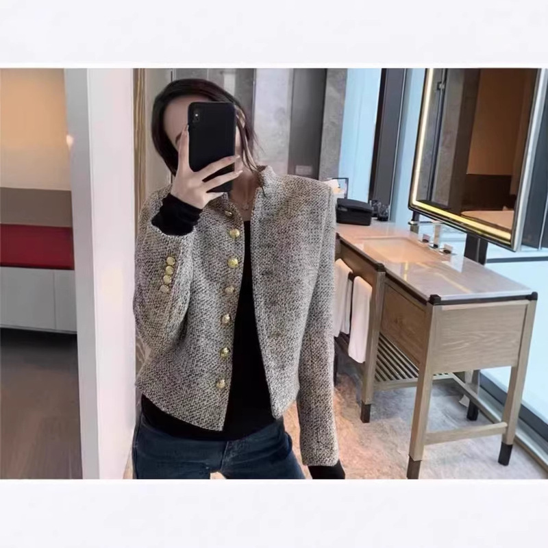 2026 Autumn New Vintage Style Short Jacket for Women Korean Style Tweed Plaid Petite Coat