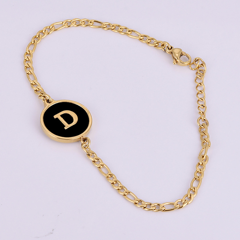 Shell Inlay Material Bracelets Classification 304 Stainless Steel Chain Material Simple Style Round Letter 304 Stainless Steel 18K Gold Plated Shell Stainless Steel Bracelets In Bulk