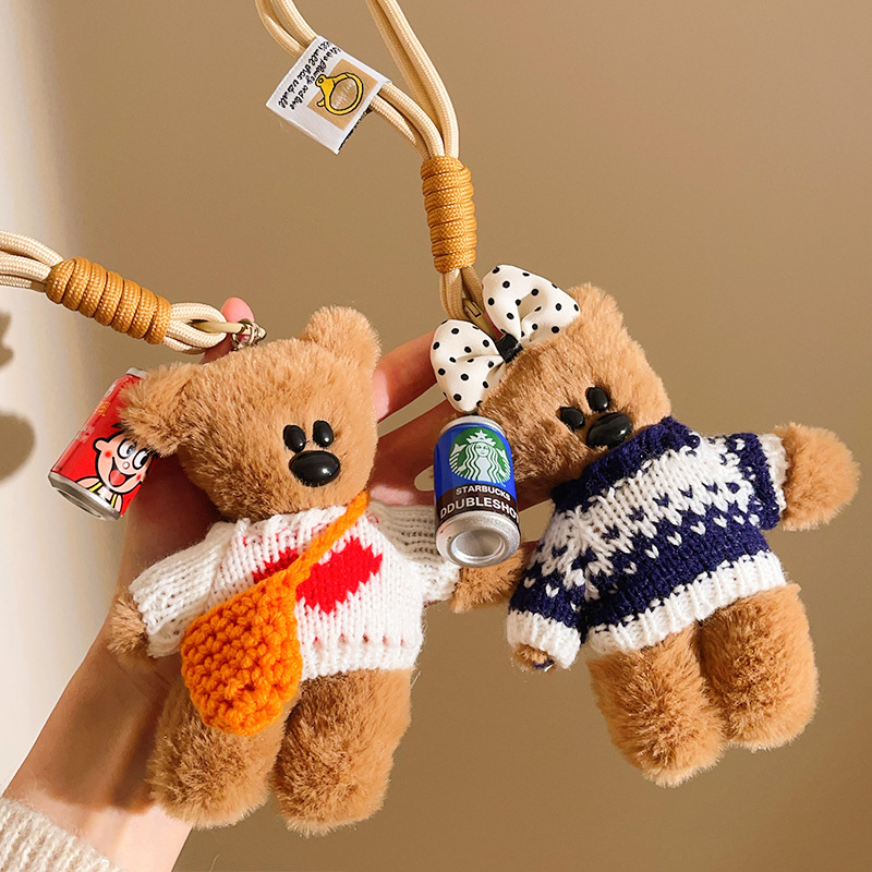 Peludo Bean Bear Keychain Colgante pareja de muñecas de amigos bolsos de teléfono móvil colgante colgante muñecas