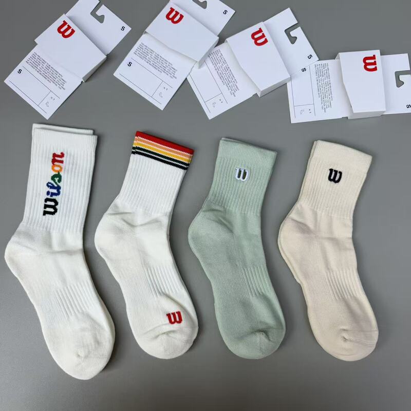 Four Seasons New Wilson Towel Bottom Sports Socks Unisex Outdoor Mid-Calf Running Socks Tennis Socks