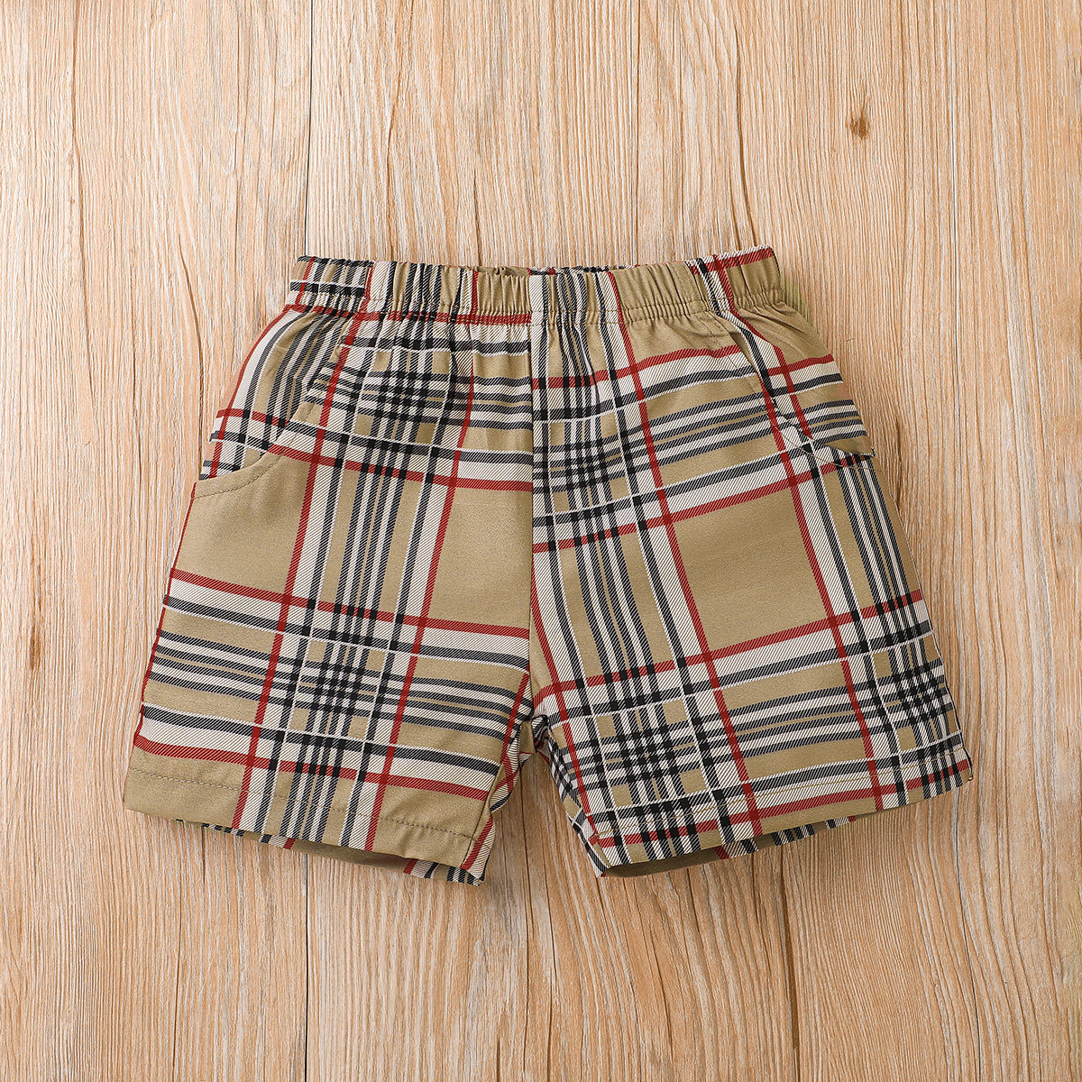 Summer New Boys Solid Short sleeved Top+Checkered Shorts Two piece Fashion Casual Set_voghion.com