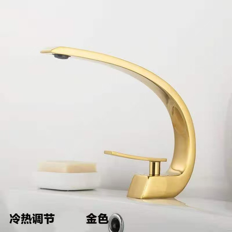 Todo el cobre lavabo grifo frío y caliente oro baño arte de un solo agujero lavabo lavabo lavabo lavabo comercio exterior