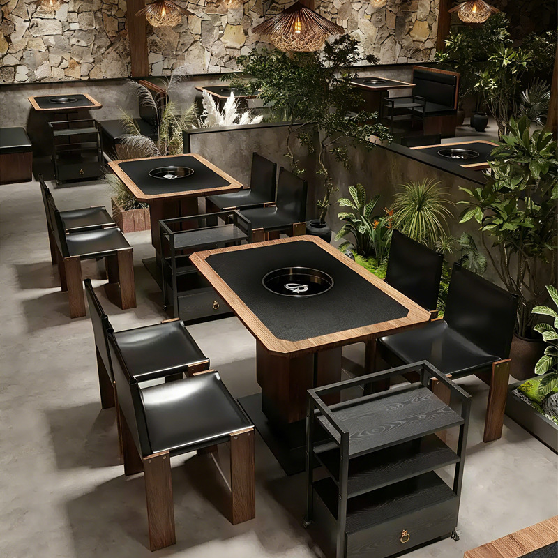 Mei Guoyun Guichuan Mountain Wildwind Restaurant tarjeta de mesa de mármol de madera maciza olla caliente silla estufa electromagnética integrada comercial