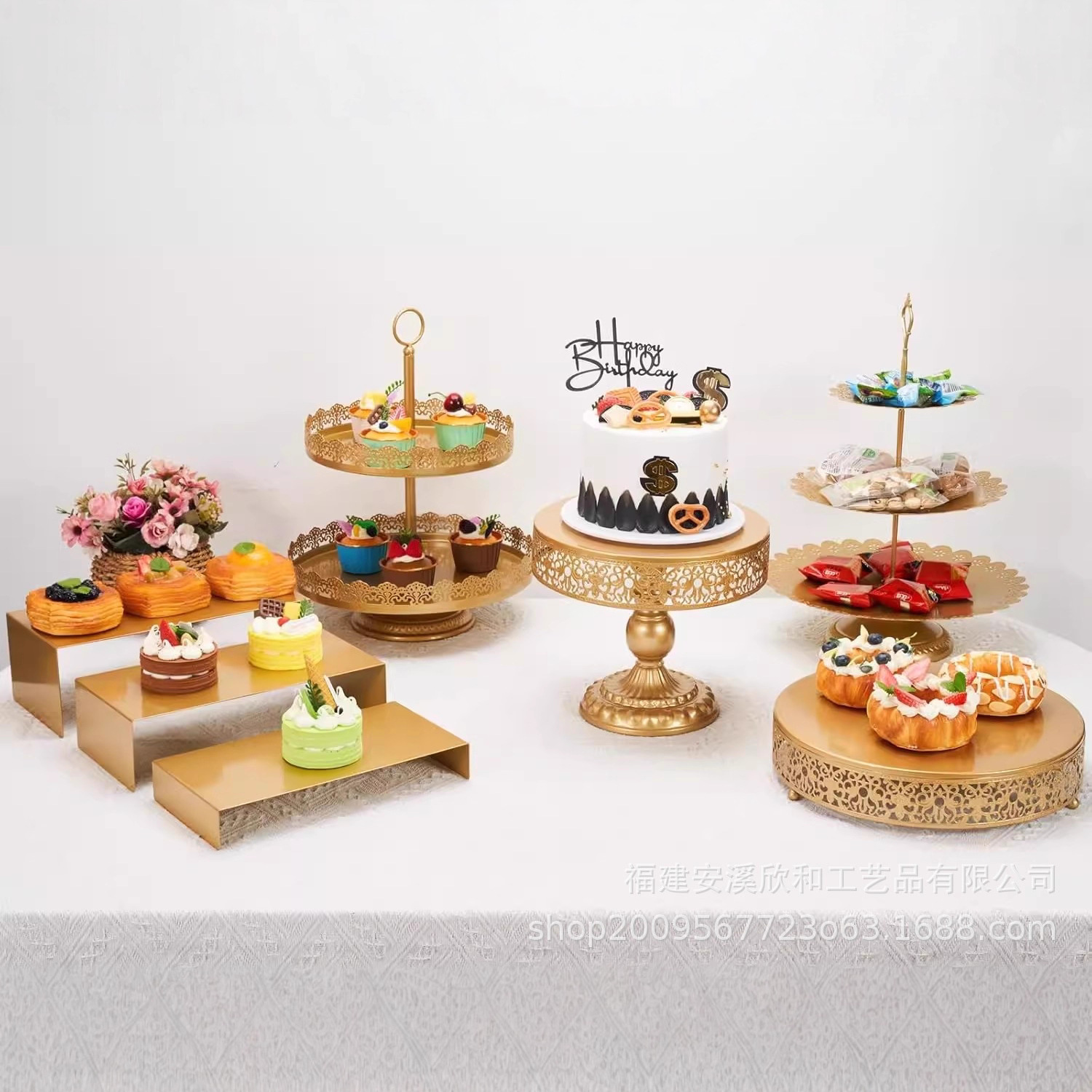 Amazon Hot Sale Cake Stand Cake Showcase, Set de decoración de mesa de postres para pastel de cumpleaños de boda