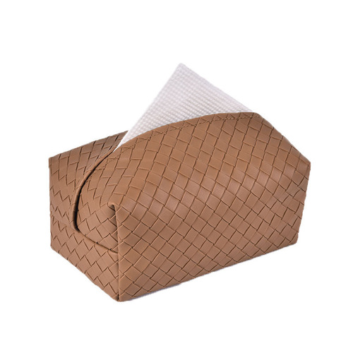 Home Light Luxury High-End Woven Texture Leather Paper Towel Box Car Living Room Bedroom Paper Towel Set Napkin Storage