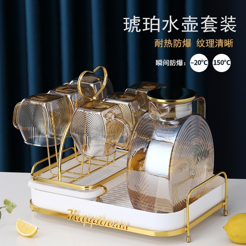 Kit de tetera de agua fría doméstica diaria tetera de vidrio resistente a altas temperaturas taza de agua fría tetera de té de agua helada de gran capacidad tetera de agua fría