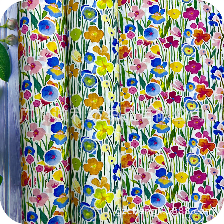 田园风水彩绘画清新小碎花全棉印花面料春夏童装衬衫连衣裙服装布