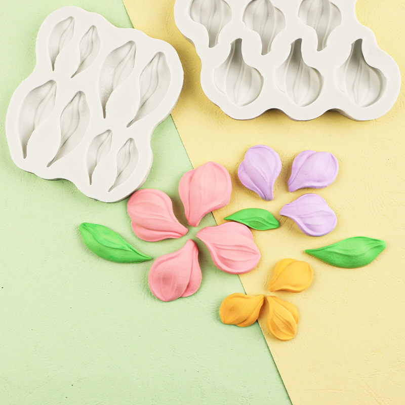 Raspador flor tulipán flor hoja molde de silicona pastel de bricolaje decoración chocolate horneado pétalos molde de hoja