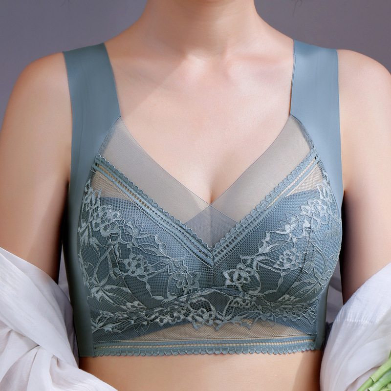 One-Piece Fixed Cup Seamless Breast Holding Sleep Vest Underwear Women Gathered Beautiful Back Underwired Bra Lace Bra