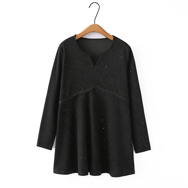 2024 Весна Новый Плюс Размер Топ пухлые девушки Мода Похудения корейский средней длины Блестящий Кристалл V-образным вырезом нижняя рубашка 329
