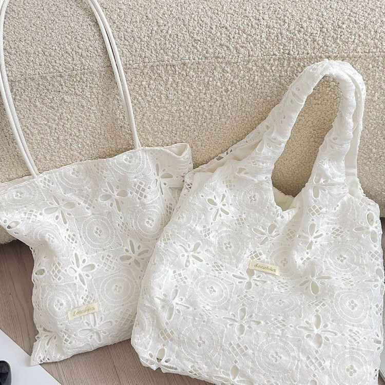 5751 Embroidered Lace Summer Gentle Fairy Shoulder Bag Pastoral Style Large Capacity Commuter Tote Bag Vest Bag
