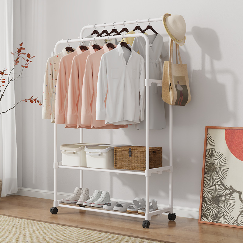 Cross-Border Simple Coat Rack, Floor-Standing Clothes Rack, Bedroom Wheeled Storage Rack, Multi-Functional Storage Rack