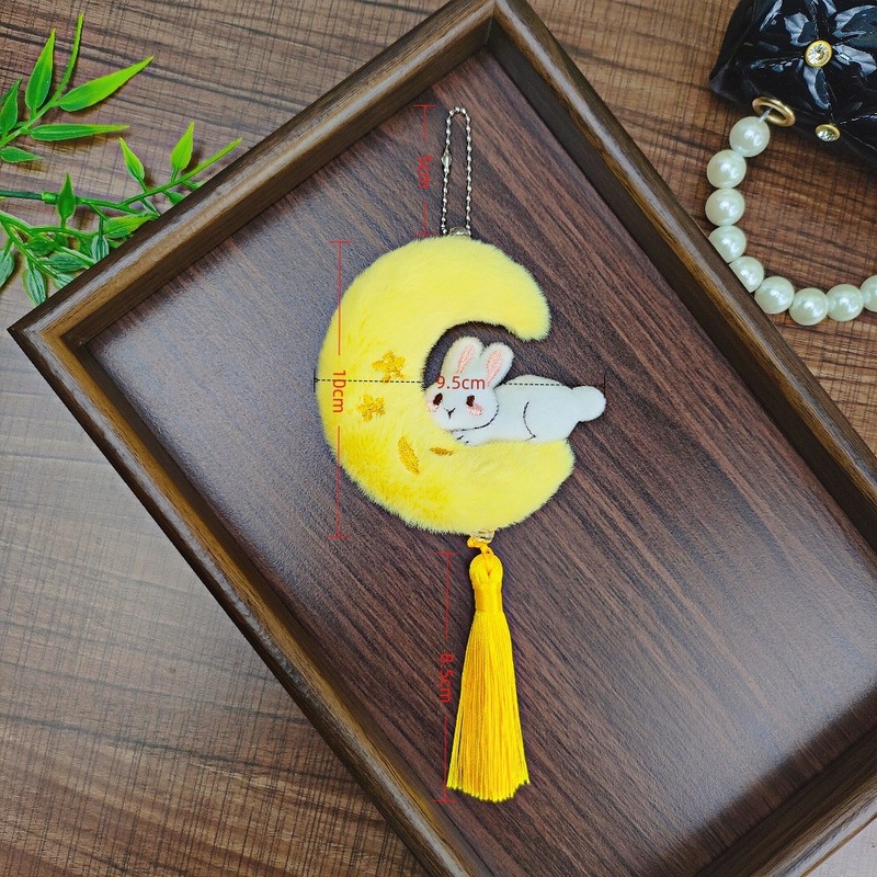 中秋可爱卡通月亮兔兔毛绒流苏挂件玩偶创意女生包包挂饰礼品配件|undefined