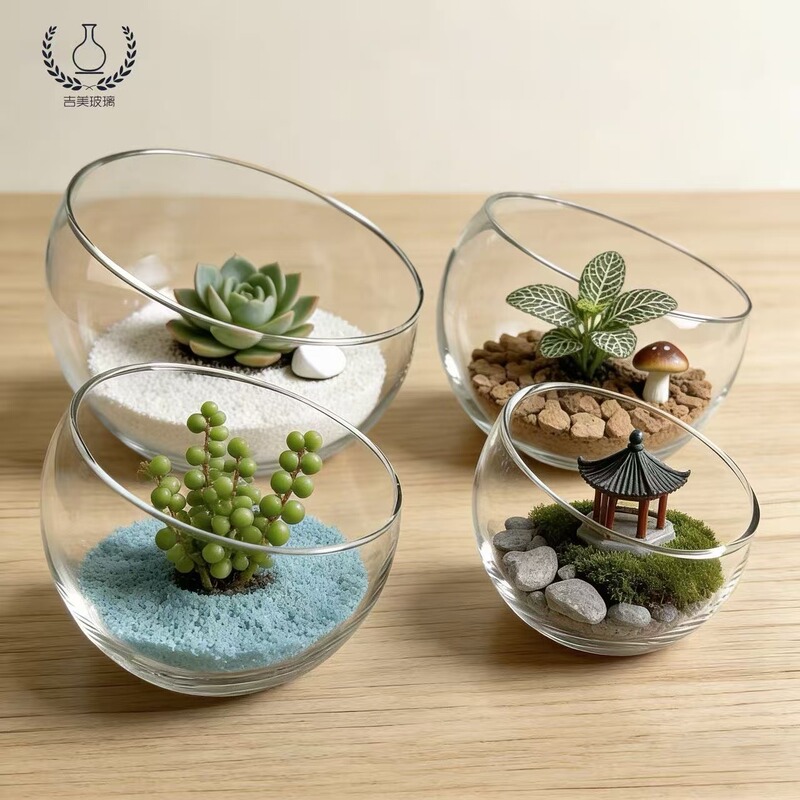 Transparent Beveled Glass Fish Tank Vase Office Desk Decoration Moss Landscaping Ecological Micro-Landscape Glass Container