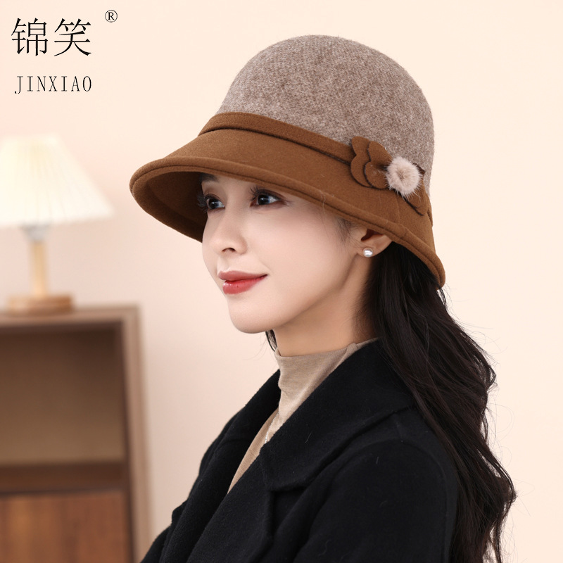 秋冬赫本风韩系百搭盆帽优雅百搭老太太礼帽蝴蝶结显脸小渔夫帽女