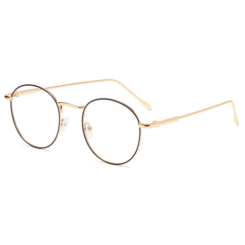 New metal glasses frame men's trendy retro eyebrow flat glasses women's fashion color-changing anti-blue light glasses foreign trade