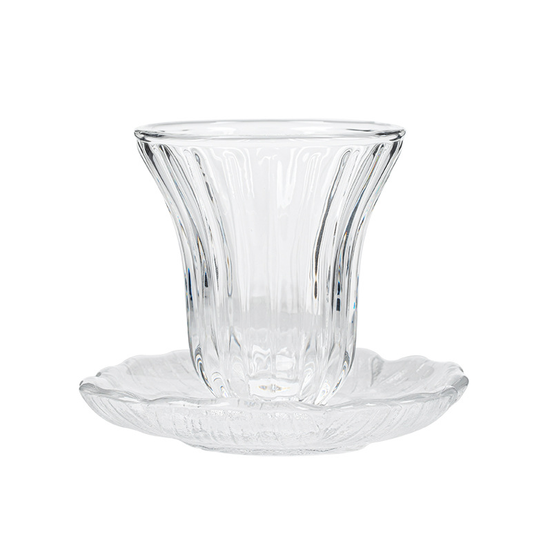Taza de té pequeña de vidrio de pétalos de crisantemo Taza maestra gruesa y resistente al calor Taza de té japonesa de una sola taza con plato de posavasos Taza personal para té