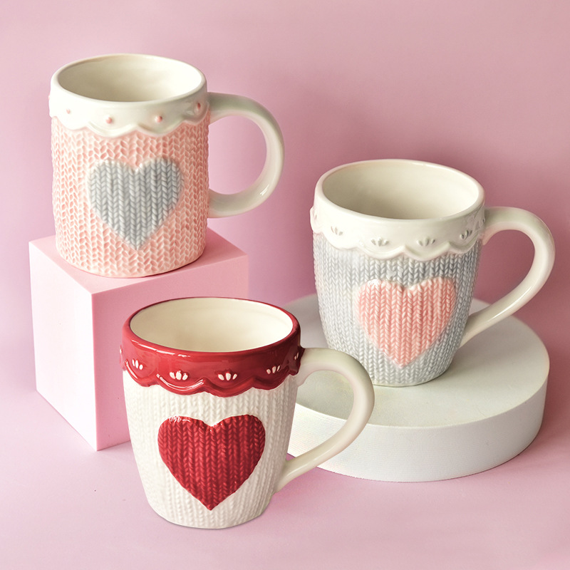 Nórdico Iins amor rojo taza Oficina creativa simple de cerámica pintada a mano
