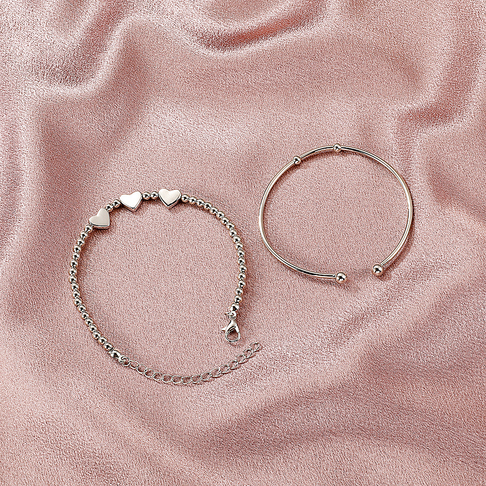 wholesale jewelry geometric heart beaded open bracelet two-piece set nihaojewelry