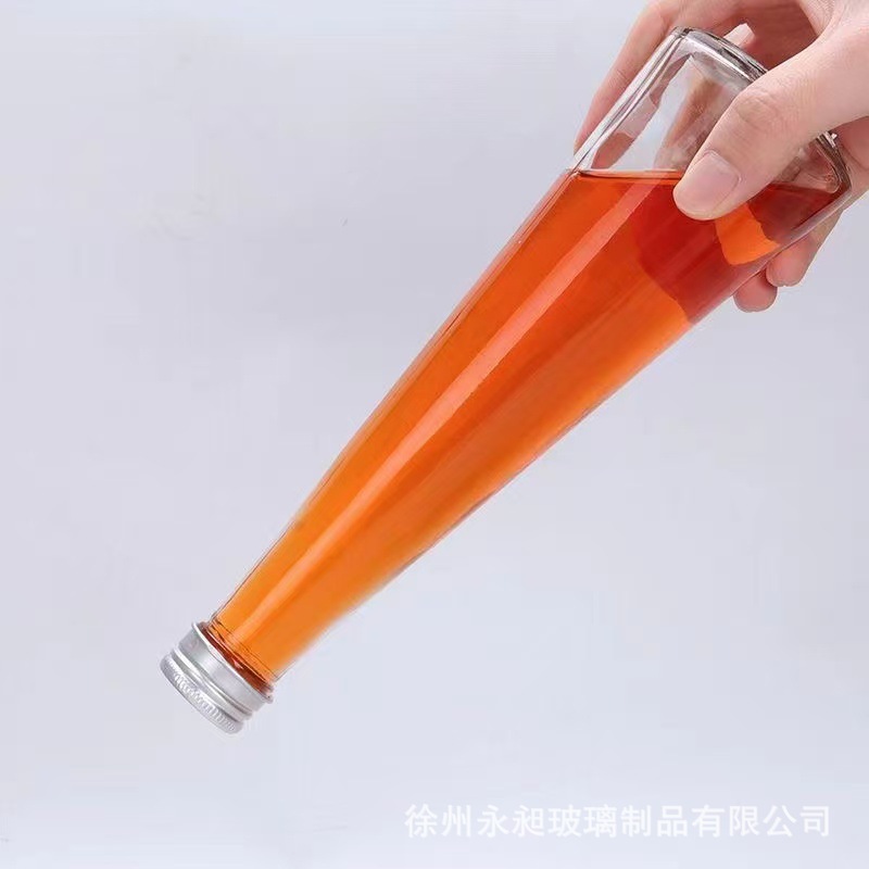 透明冷泡茶瓶 锥形饮料瓶冷泡茶果汁瓶 玻璃瓶 茶饮品丝口铝盖